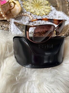 Fendi Vintage Y2K Brown Designer Rectangular Sunglasses Monogram Logo Rare Italy